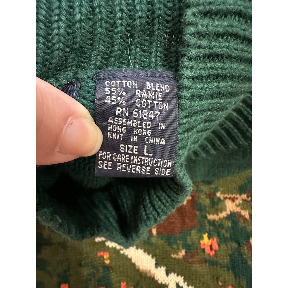 vtg birch bros by eagle eye green embroidered turtleneck sweater large - Picture 4 of 8
